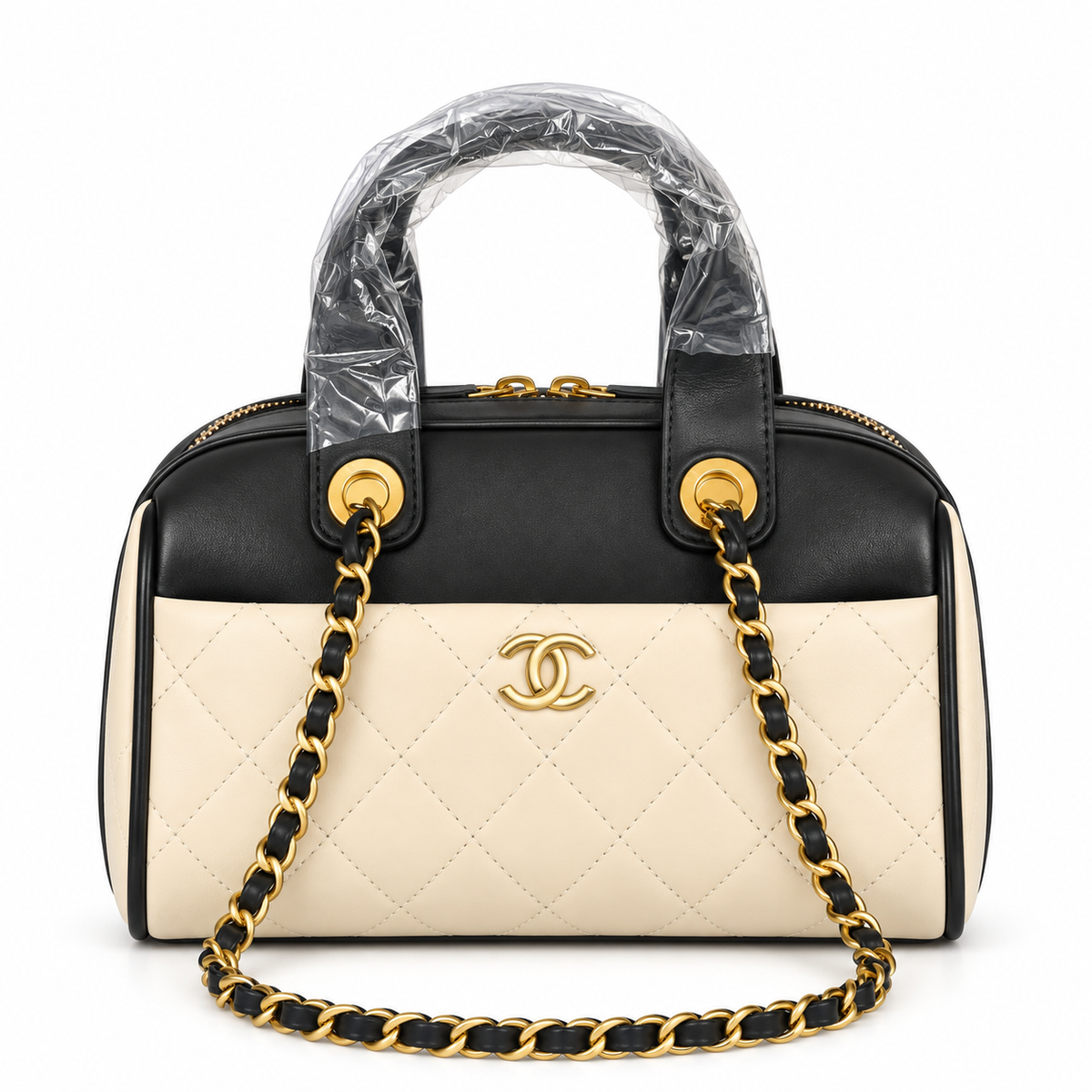 Chanel Quilted Black Leather Bowling Bag