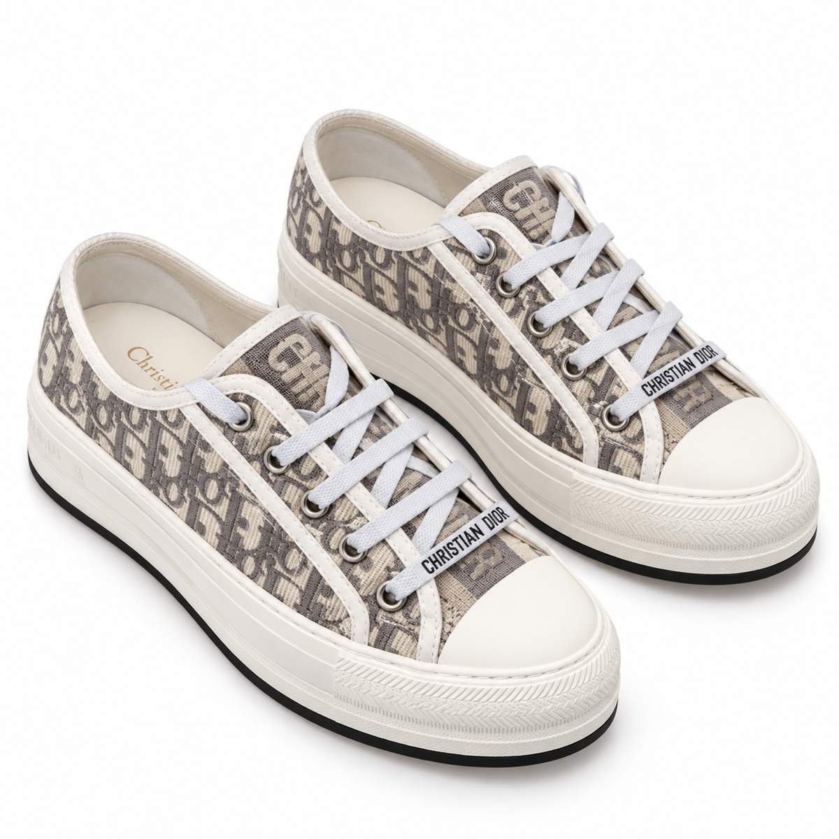Walk'n'Dior Platform Sneaker in Stone Gray Dior Oblique Embroidered Cotton.