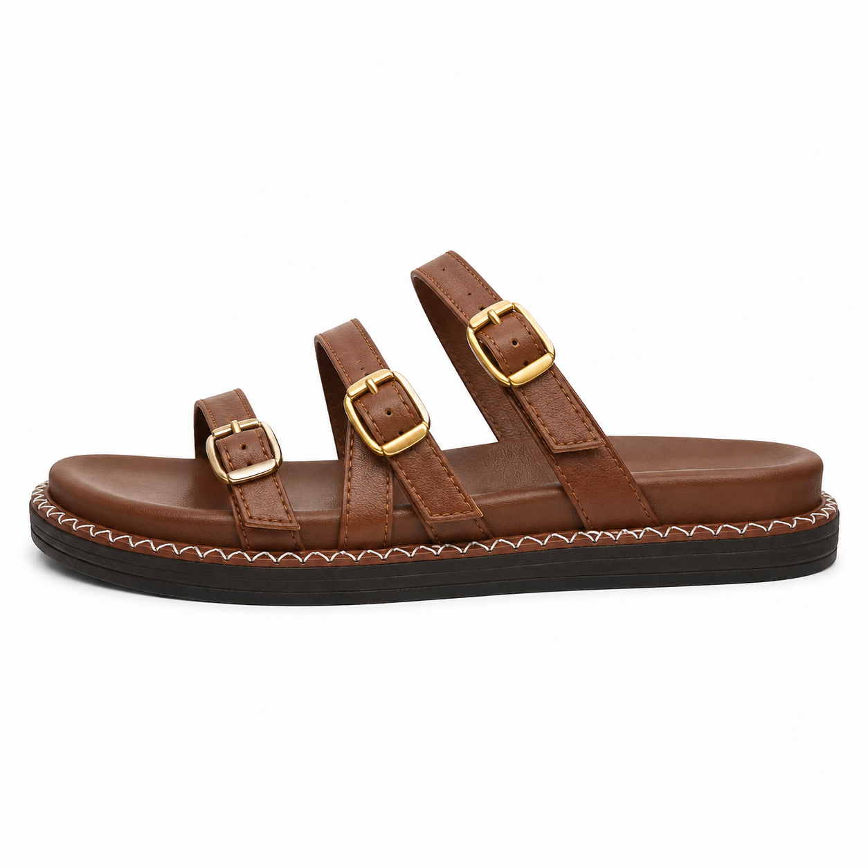 sandal features a triple-strap design