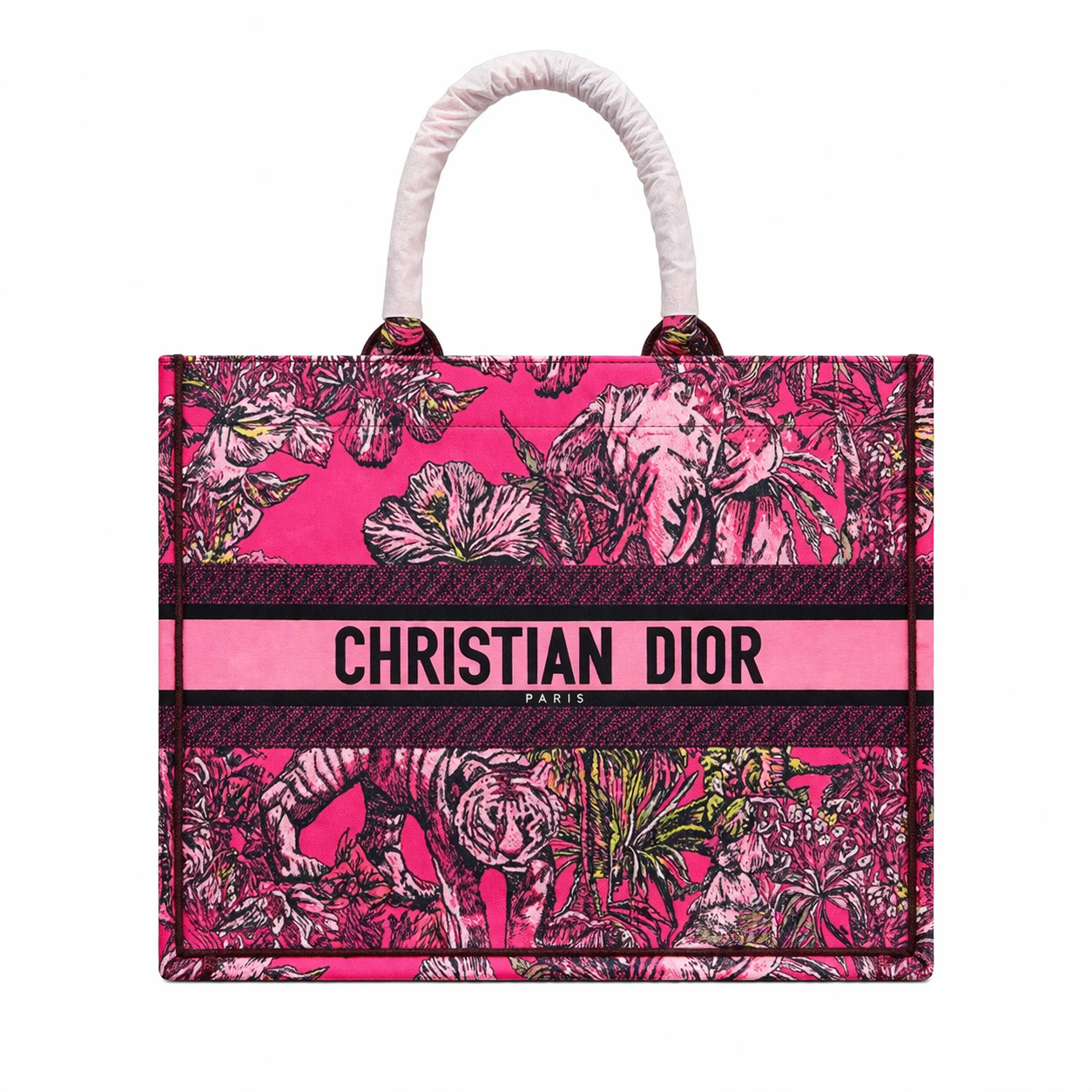 Christian Dior Book Tote in pink Toile de Jouy jungle motif canvas