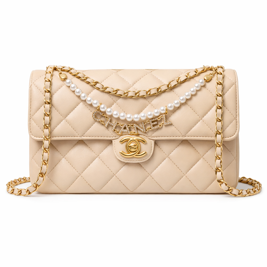Chanel Black Lambskin Quilted Mini Pearl Logo Flap Bag