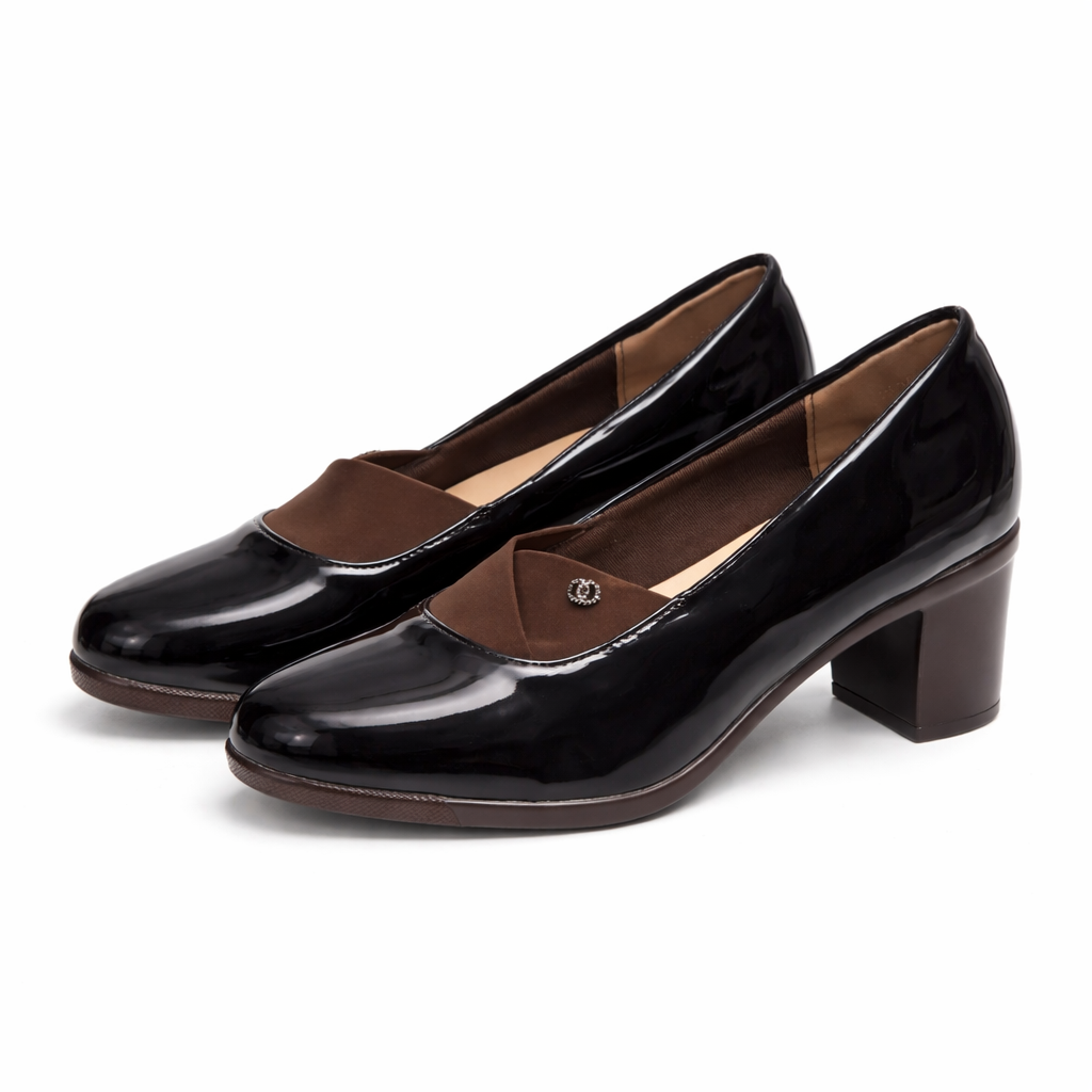 patent leather block-heeled pumps