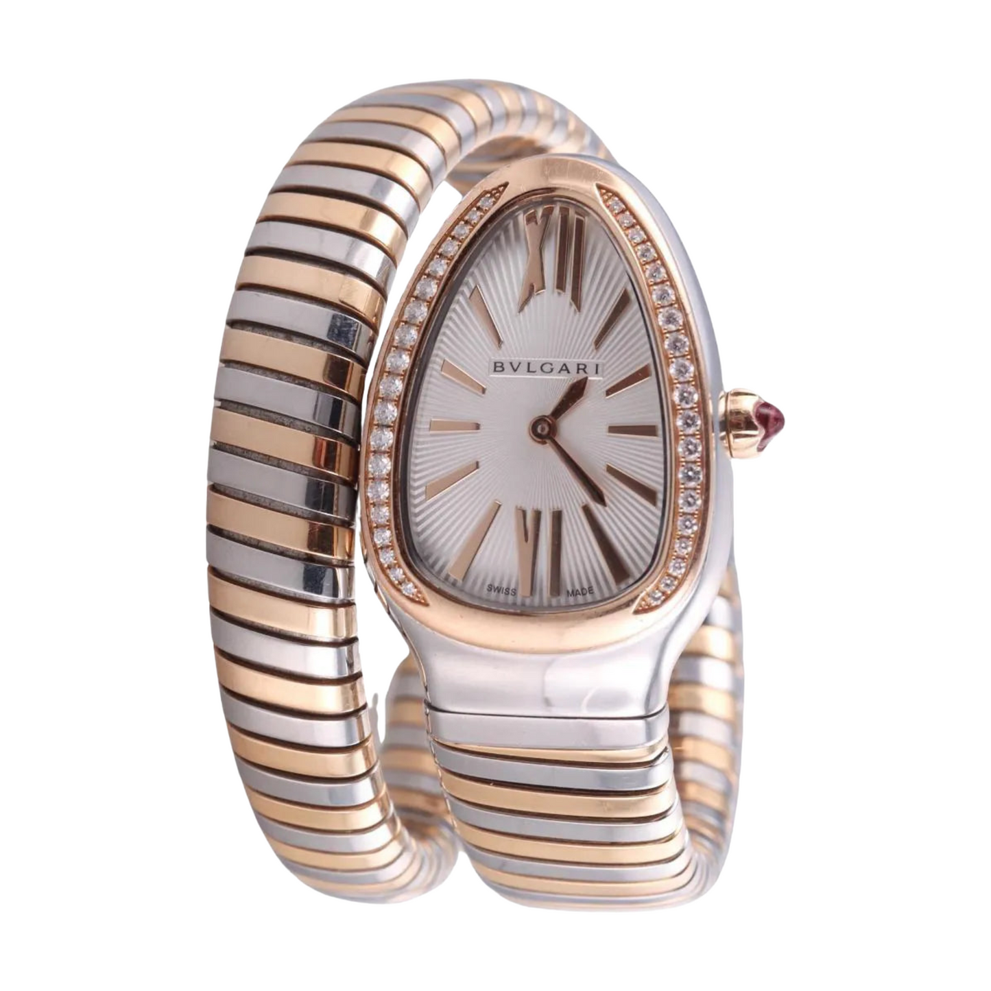 Silver and Rose Gold Bvlgari Serpenti Tubogas Watch