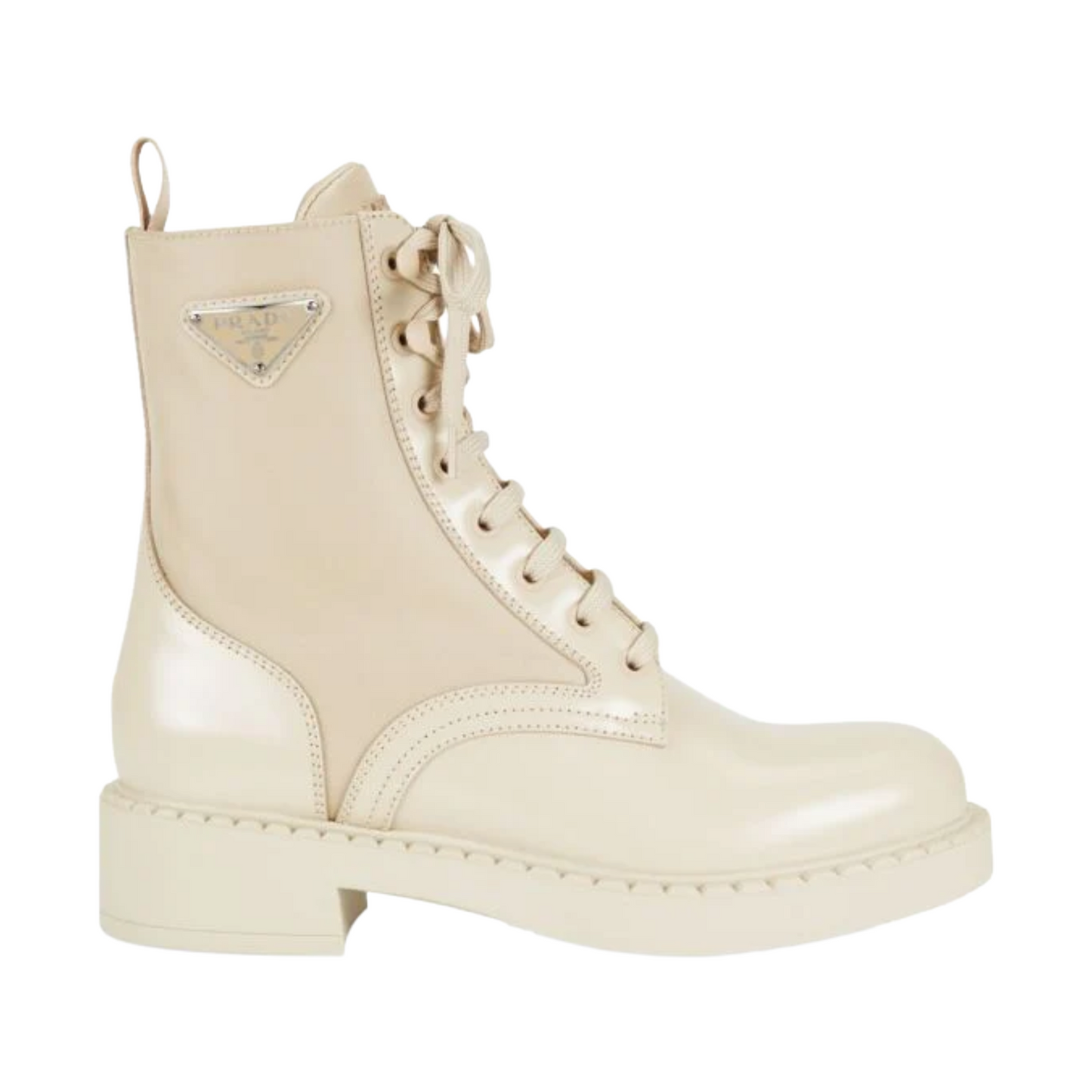 Prada Re-Nylon and brushed leather lace-up combat boots
