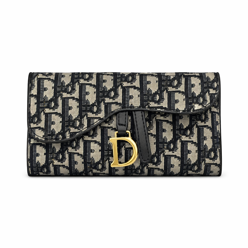 Dior Black Oblique Jacquard Saddle Wallet on Chain