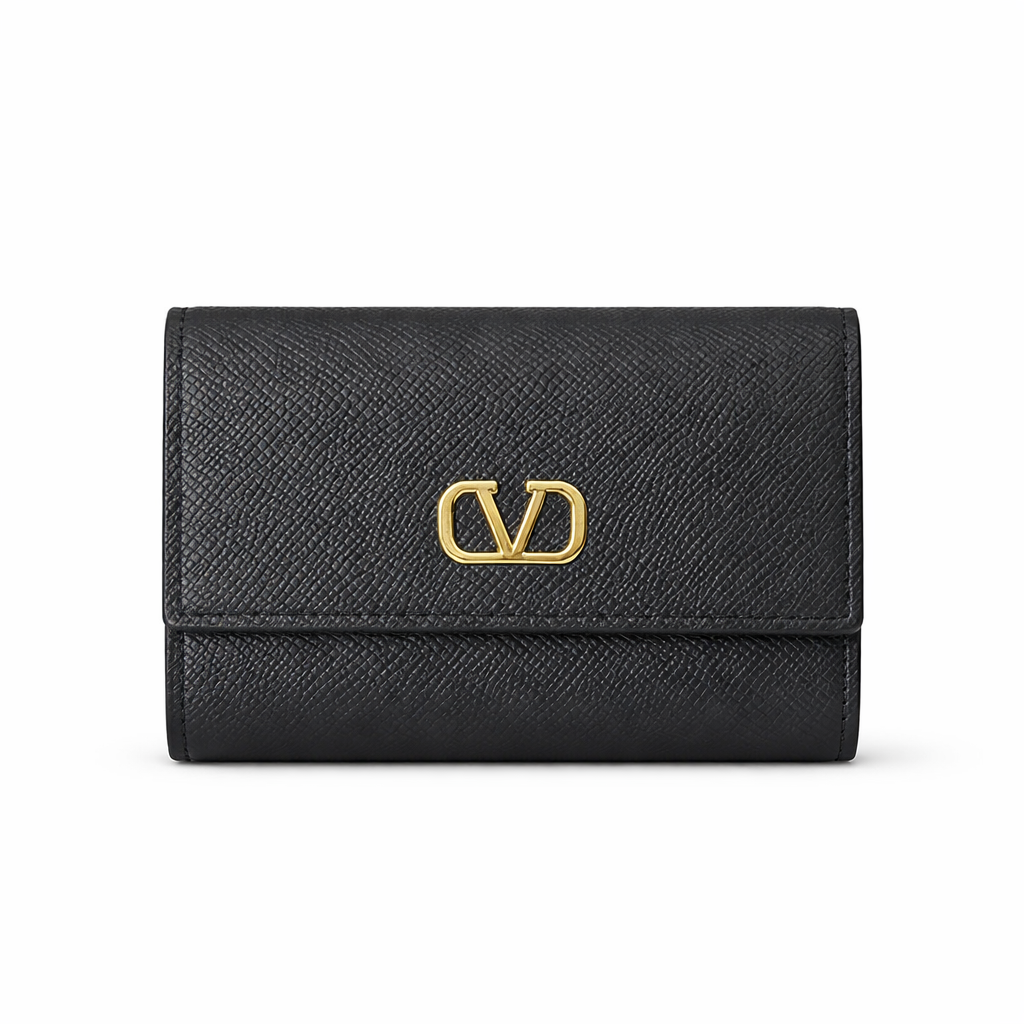 The Valentino Garavani VLogo Signature Grainy Calfskin Wallet yellow black