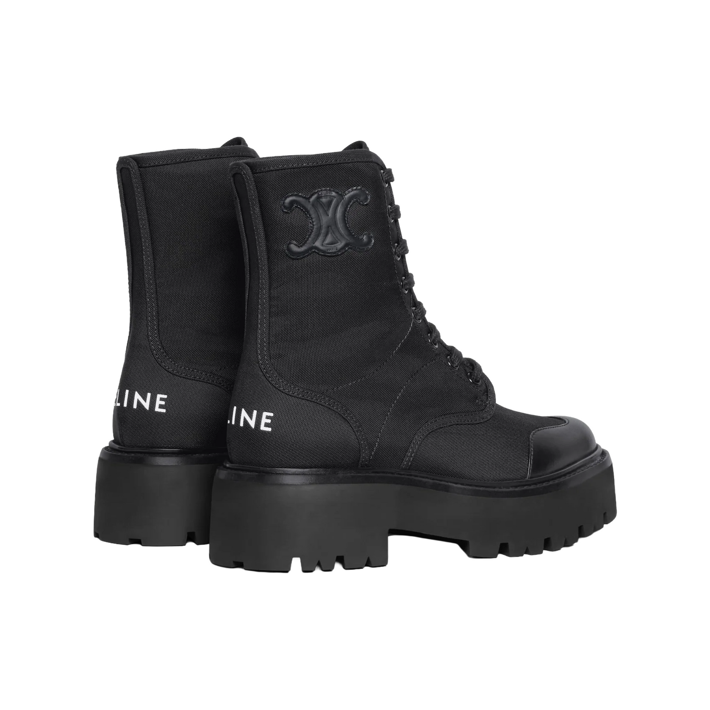 CELINE BULKY NYLON & SHINY BULL LEATHER LACE-UP BOOT