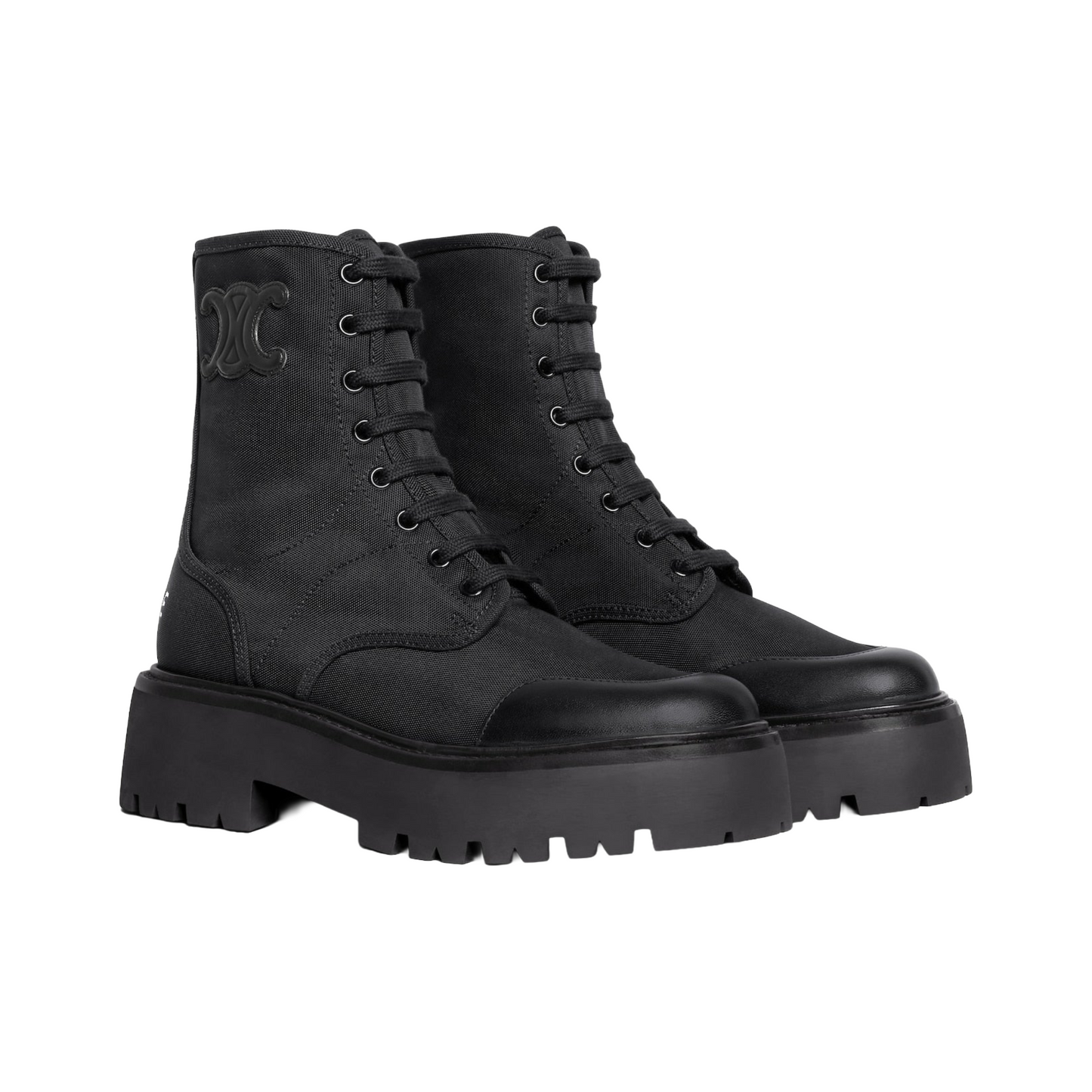 CELINE BULKY NYLON & SHINY BULL LEATHER LACE-UP BOOT