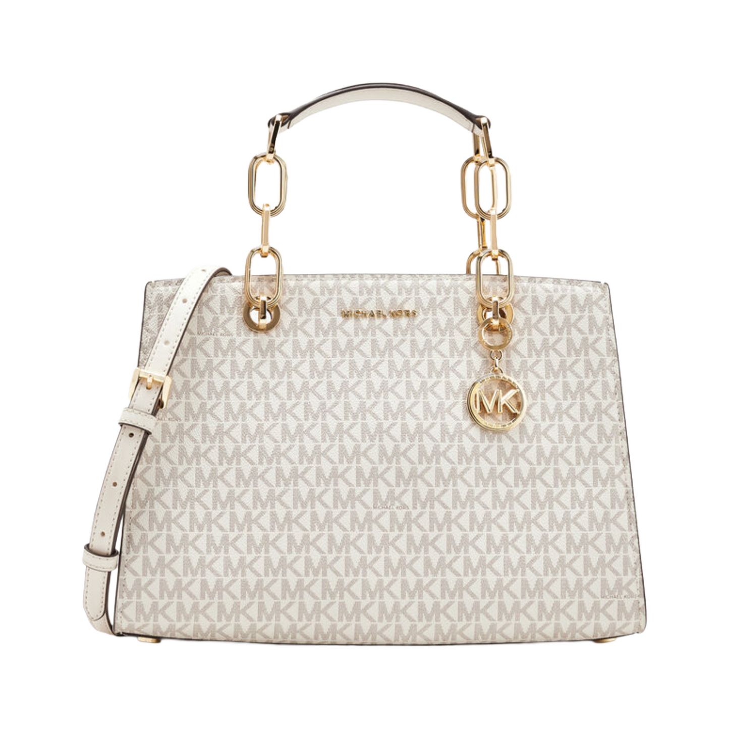 MK CYNTHIA MEDIUM SIGNATURE LOGO SATCHEL | White