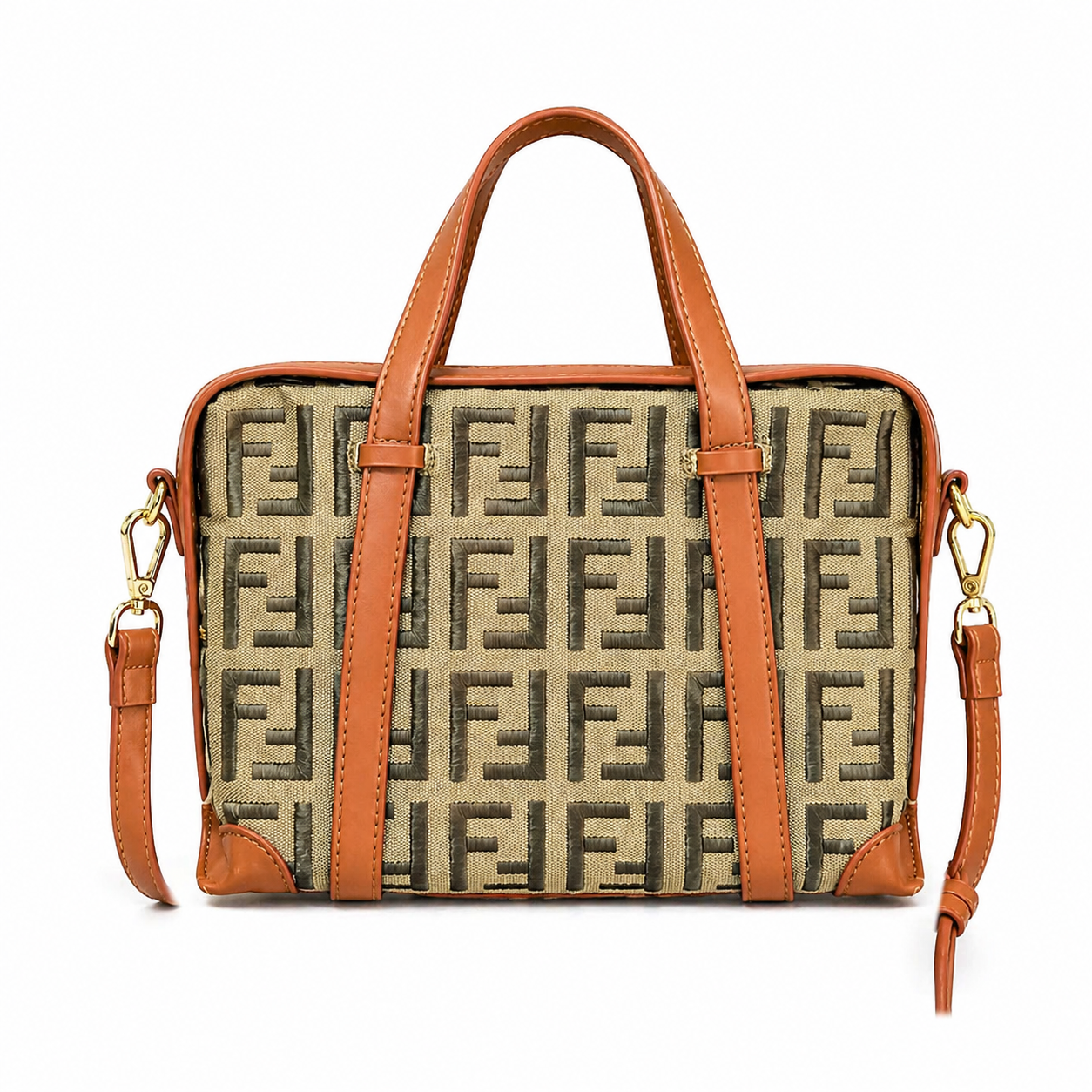 Fendi Zucca canvas mixed media handbag