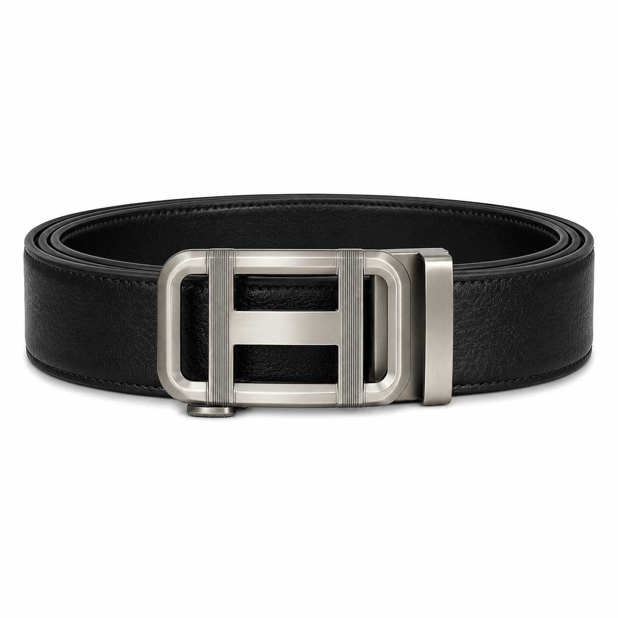 H Black leather ratchet belt