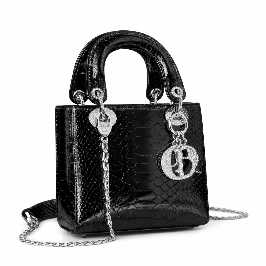 Christian Dior Mini Lady Dior bag in black python leather
