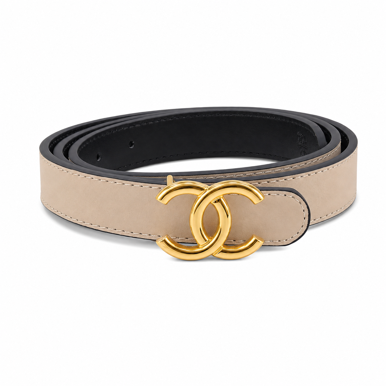 Chanel Calf Leather Gold CC Logo Beige Waist Belt.