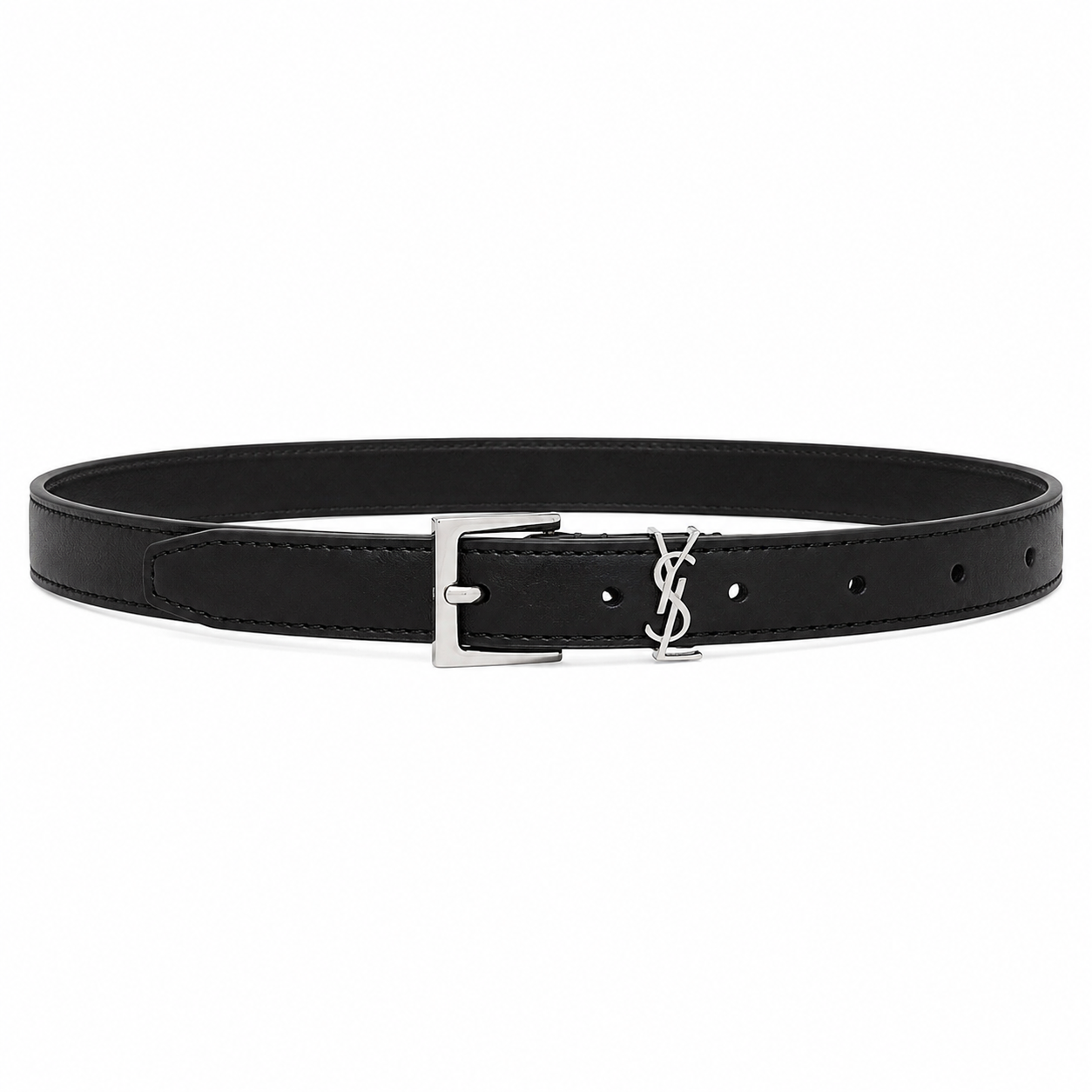 Saint Laurent Black Cassandre Buckle Belt