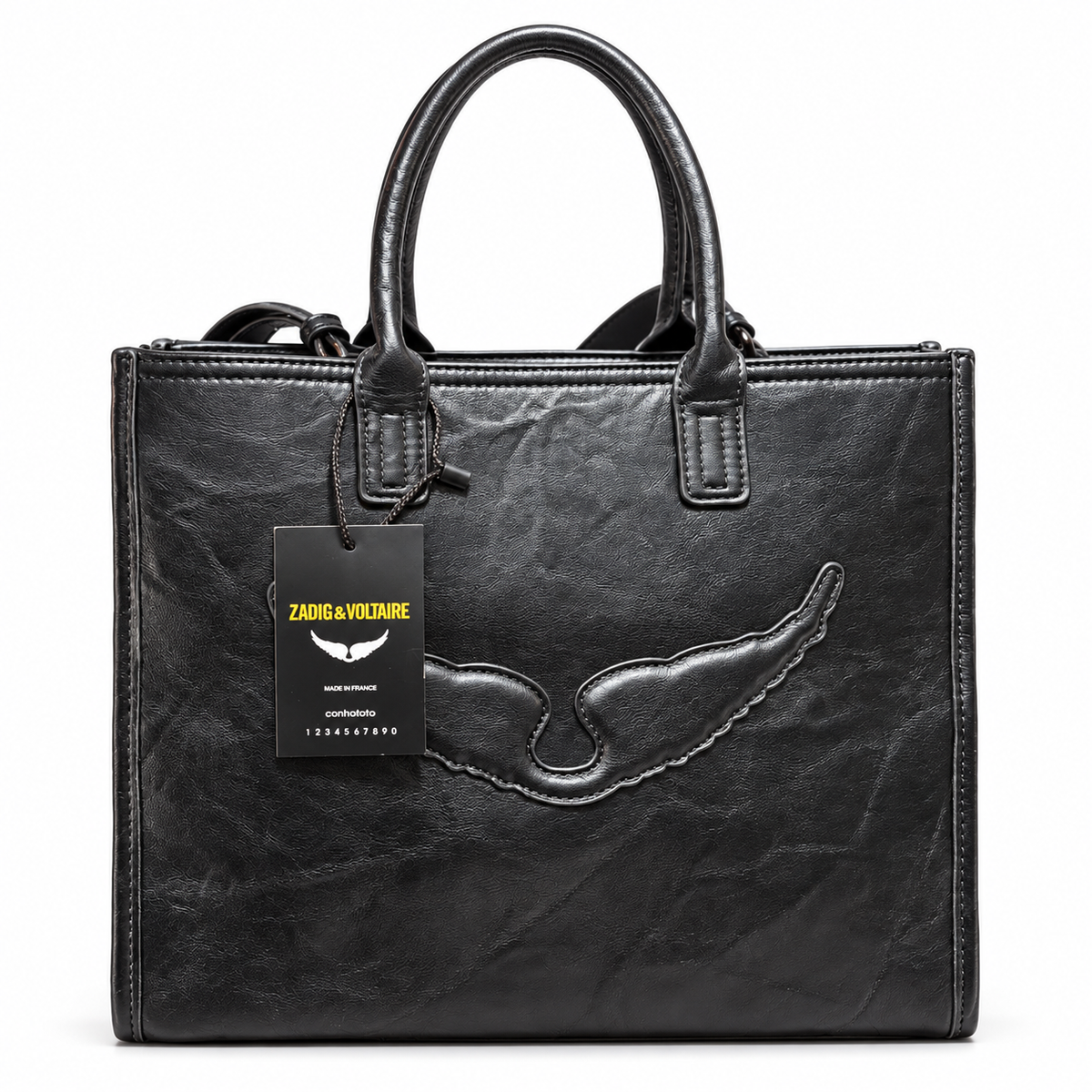 Zadig & Voltaire black crinkled leather tote bag