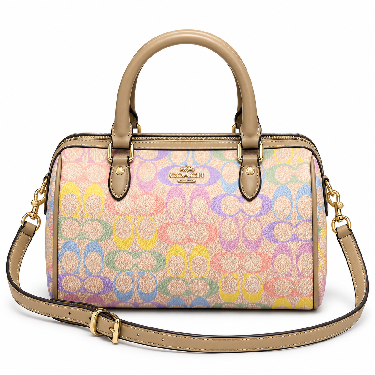 Coach Rowan Satchel in Pastel Rainbow Signature Canvas