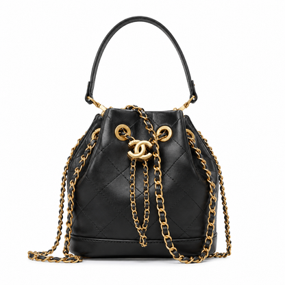 Chanel lambskin quilted bucket drawstring bag