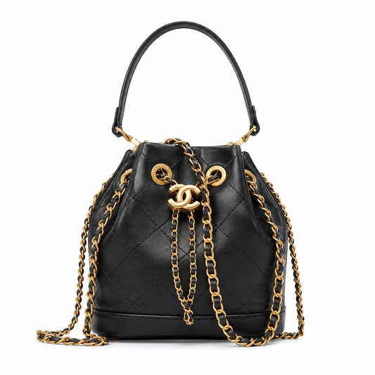 Chanel lambskin quilted bucket drawstring bag