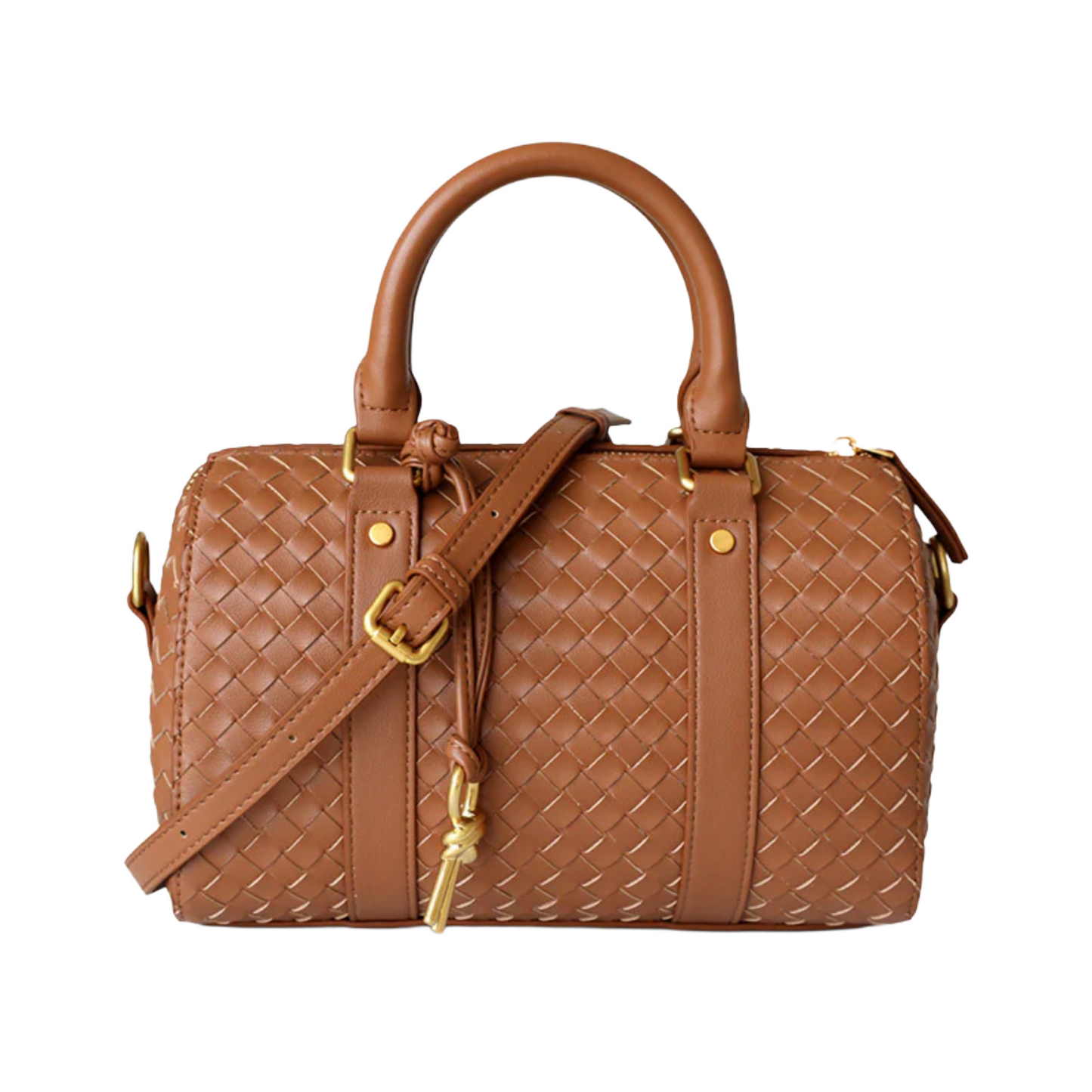 Woven Cowhide Boston Bag | Brown