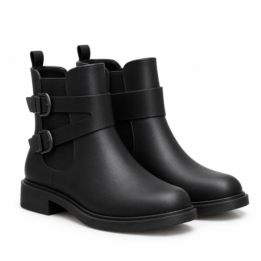 black matte biker-style rain/ankle boots