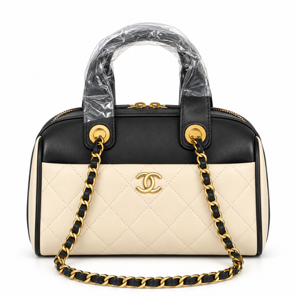 Chanel Quilted Black Leather Bowling Bag