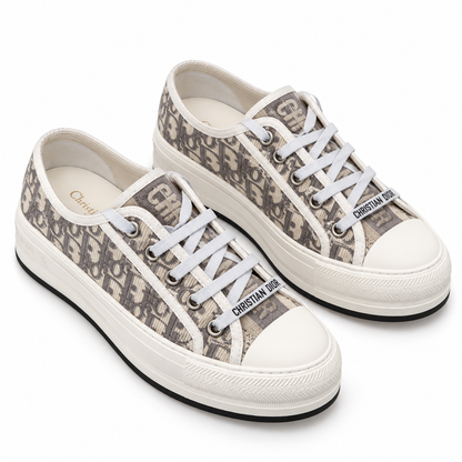 Walk'n'Dior Platform Sneaker in Stone Gray Dior Oblique Embroidered Cotton.