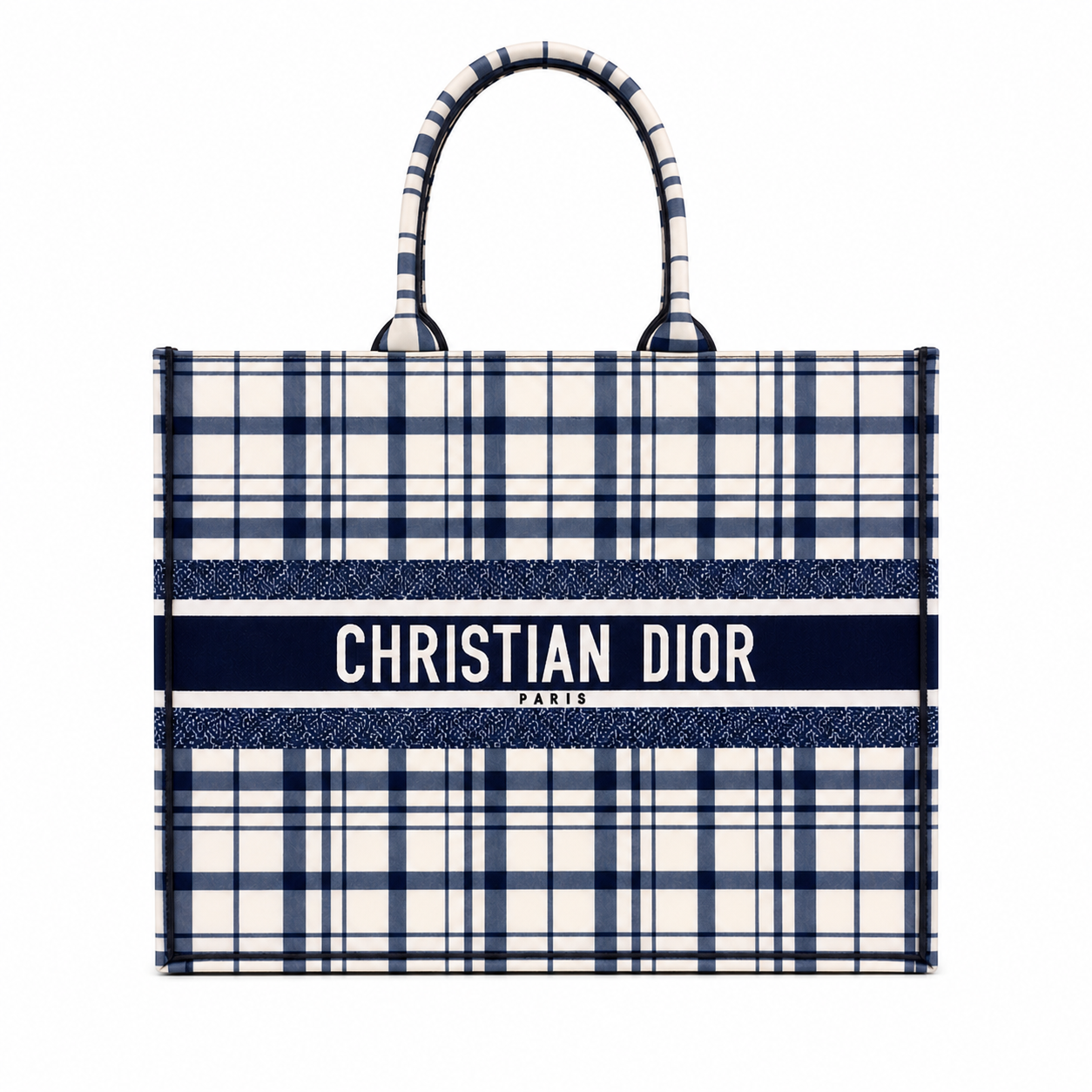 Christian Dior Book Tote in Blue Check'n'Dior Embroidery