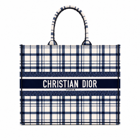 Christian Dior Book Tote in Blue Check'n'Dior Embroidery