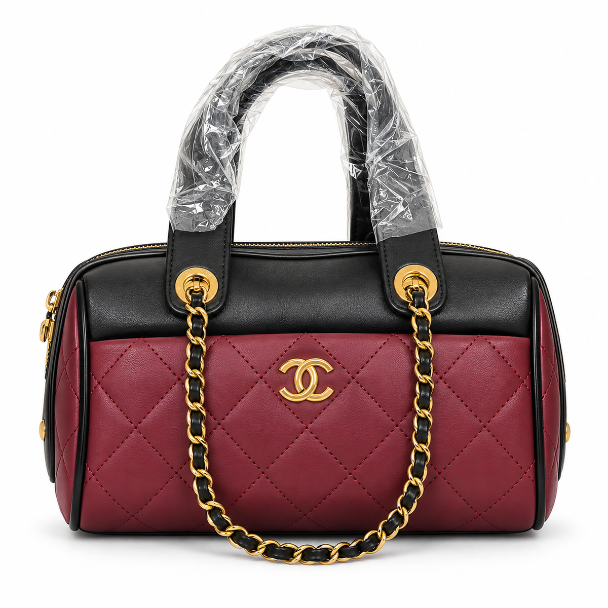 Chanel Quilted Black Leather Bowling Bag