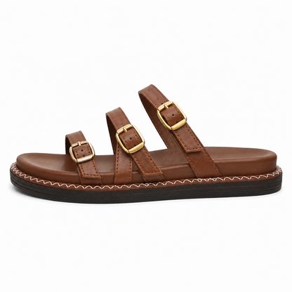 sandal features a triple-strap design