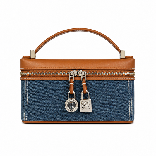 Loro Piana leather-trimmed denim shoulder bag.