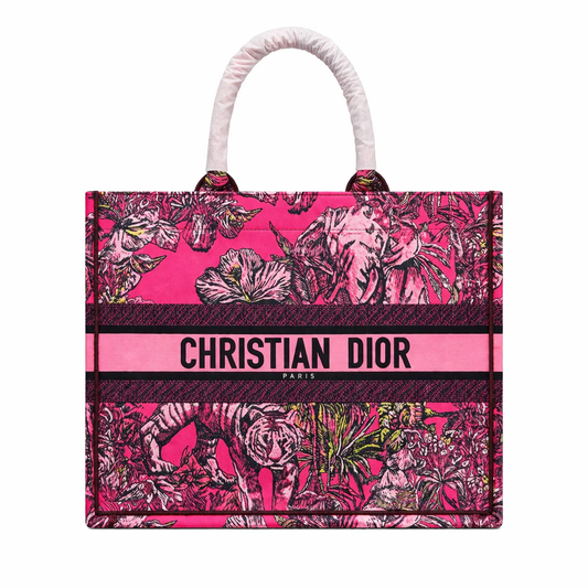 Christian Dior Book Tote in pink Toile de Jouy jungle motif canvas