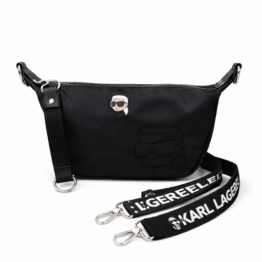 Karl Lagerfeld Ikon Nylon Small Half-Moon Bag.