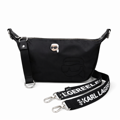 Karl Lagerfeld Ikon Nylon Small Half-Moon Bag.
