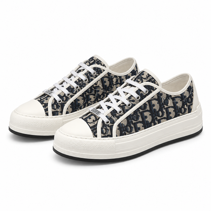 Walk'n'Dior Platform Sneaker in Stone Gray Dior Oblique Embroidered Cotton.