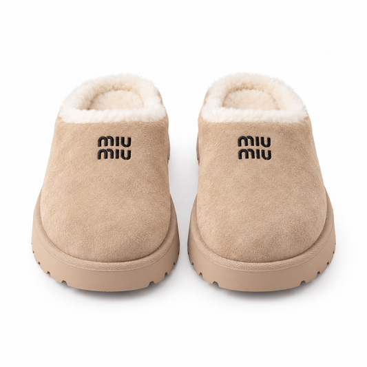 Miu Miu Shearling-Lined Suede Clogs / Booties