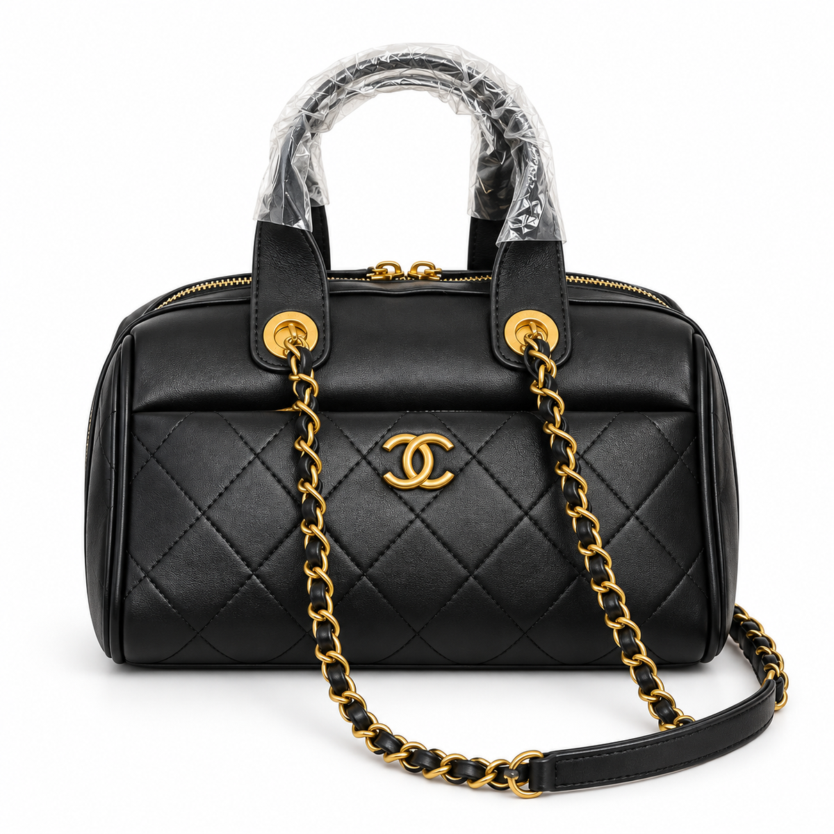 Chanel Quilted Black Leather Bowling Bag
