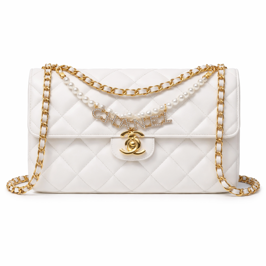 Chanel Black Lambskin Quilted Mini Pearl Logo Flap Bag