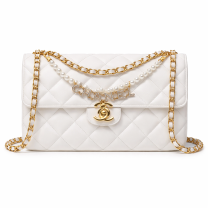 Chanel Black Lambskin Quilted Mini Pearl Logo Flap Bag