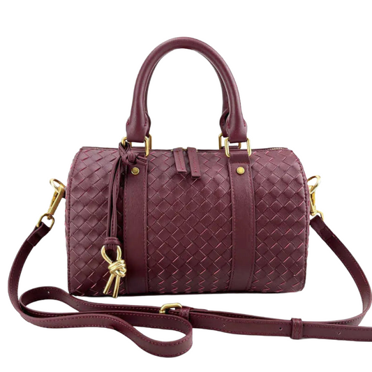 Woven Cowhide Boston Bag | Bordeaux