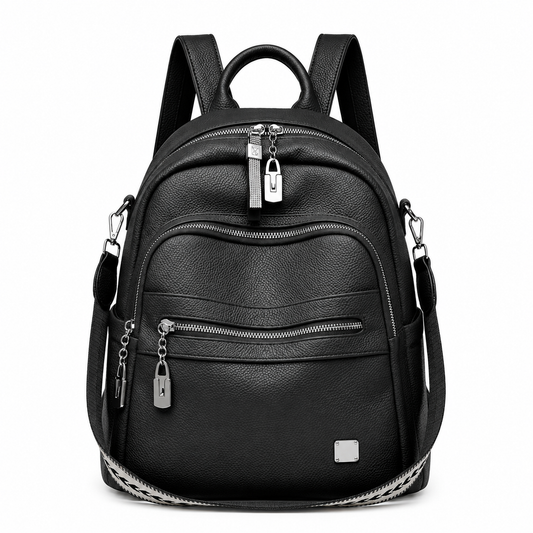 multi-pocket PU leather women's casual backpack