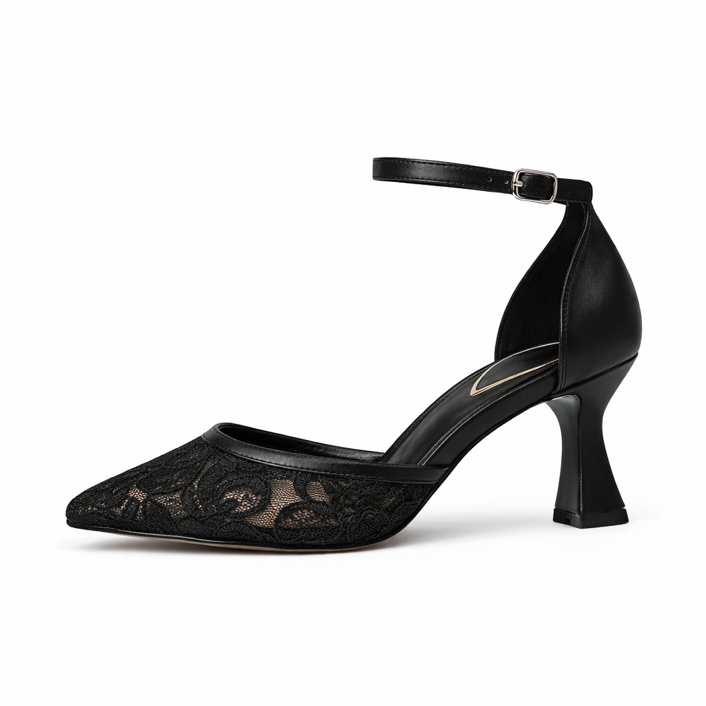 lace pointed-toe ankle strap heels