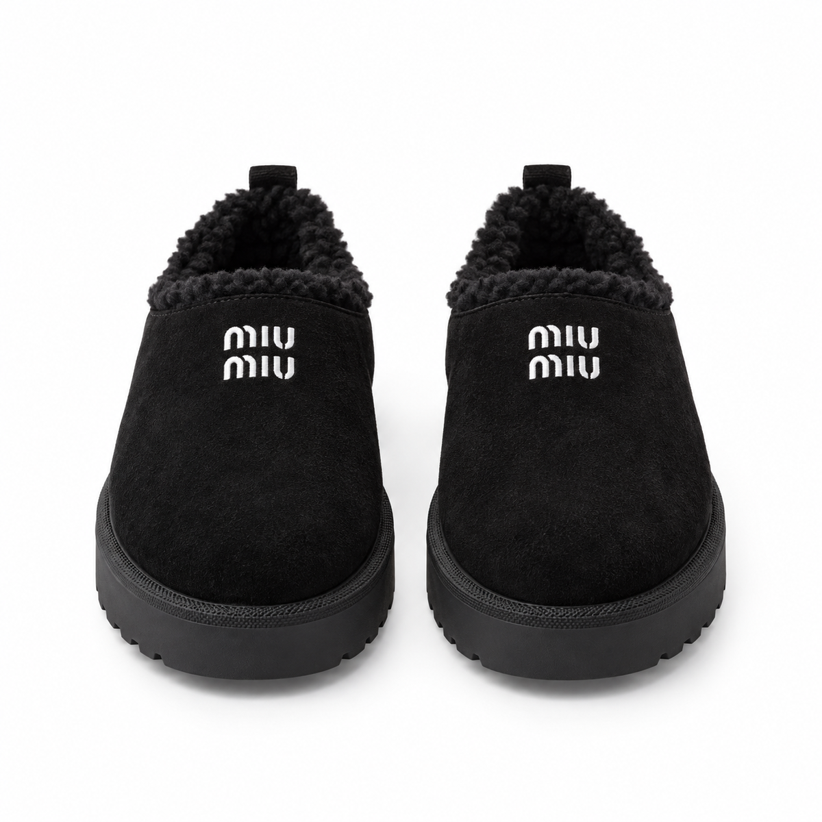 Miu Miu Shearling-Lined Suede Clogs / Booties