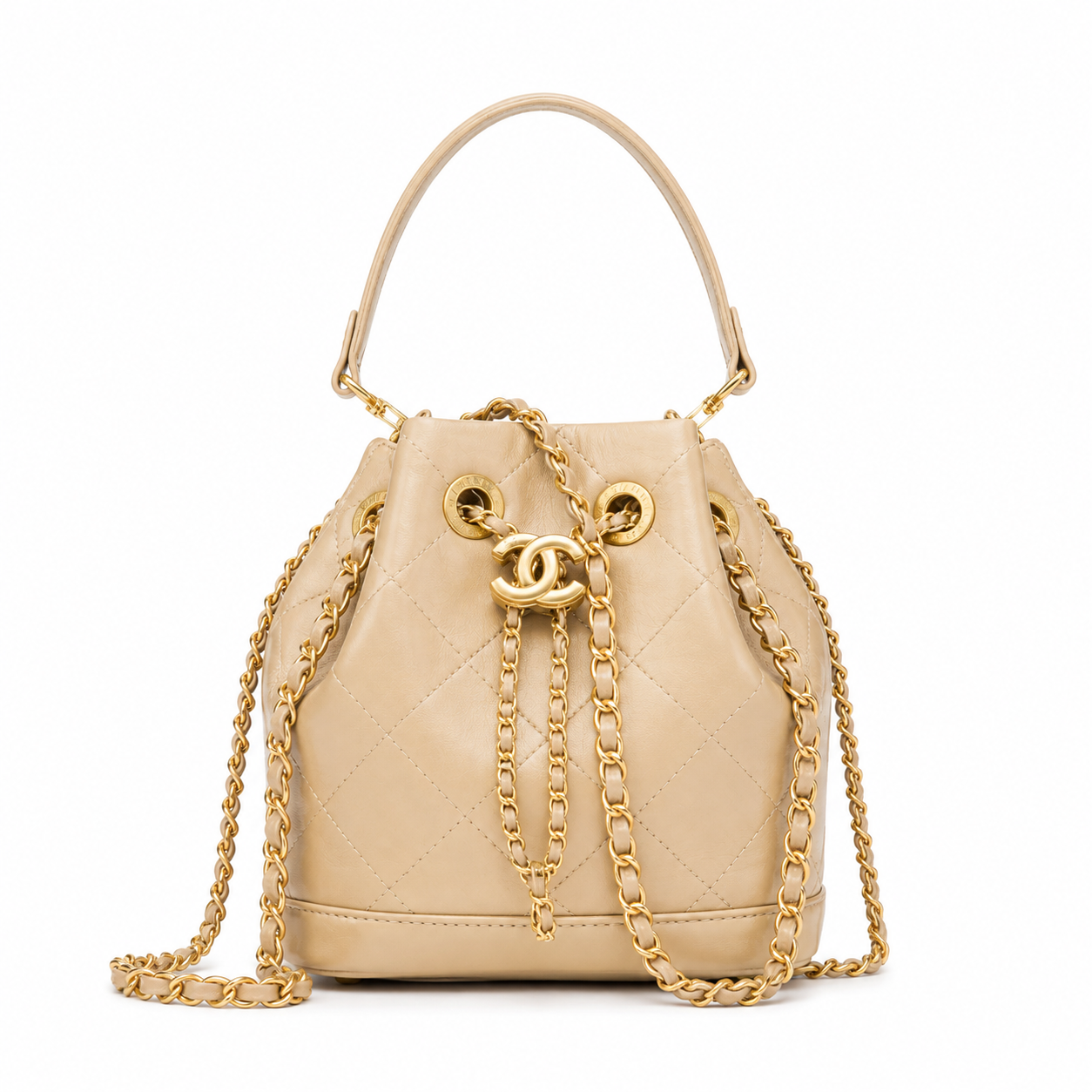 Chanel lambskin quilted bucket drawstring bag