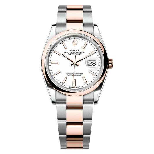 Silver And Pink Rolex Date-Just Chronometer | White