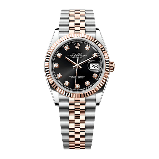 Silver And Rose Gold Rolex Date-Just | Black