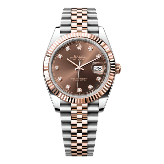 Silver And Pink Rolex Date-Just | Brown