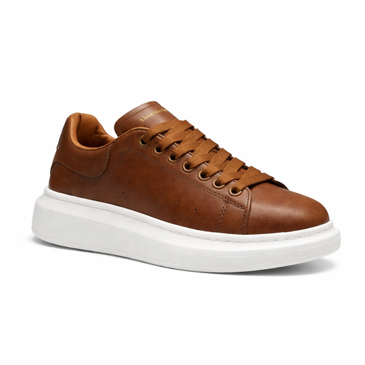 McQueen Oversized Sneaker in a caramel brown leather
