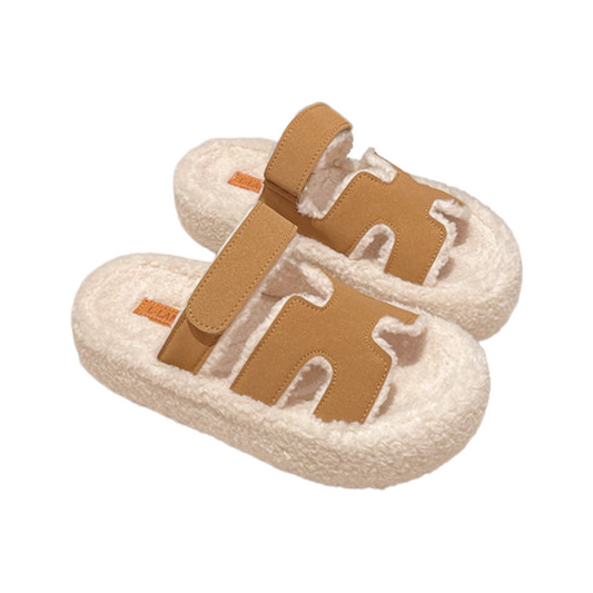 Faux-fur-lined slip-on sandals | Brown