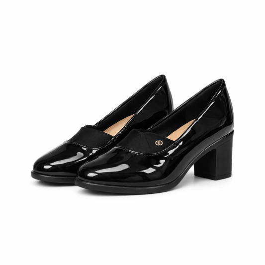 patent leather block-heeled pumps
